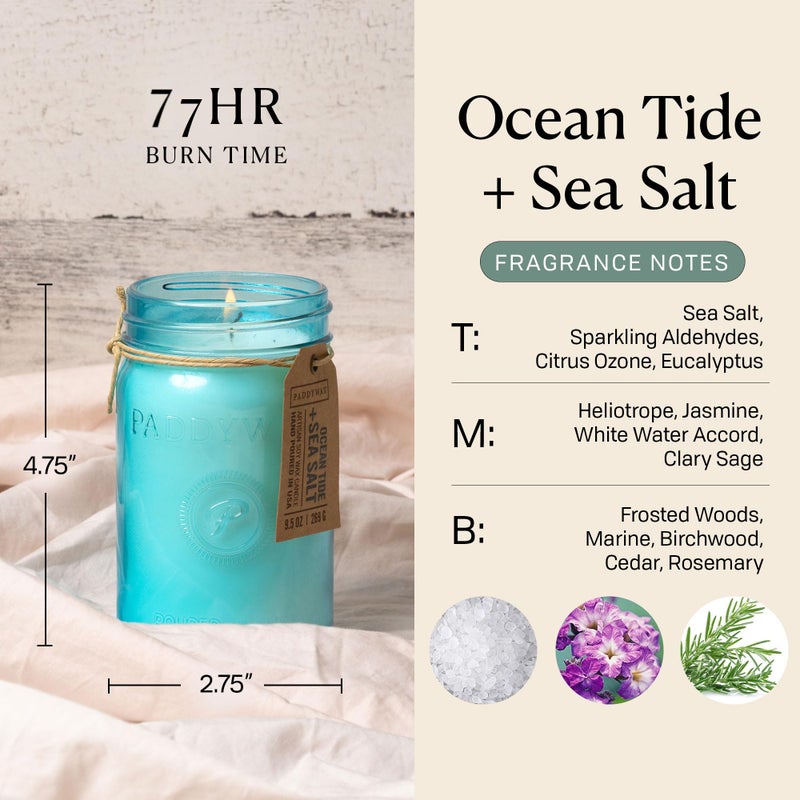 Paddywax Scented Candles Relish Collection Soy Wax Artisan Candle in Glass Jar with Lid, 9.5-Ounce, Ocean Tide + Sea Salt - Image 3